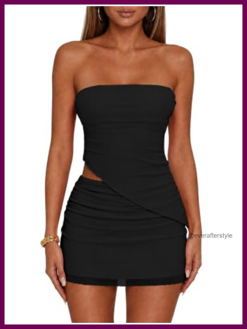 Women's Two Piece Skirt Set Strapless Mesh Tube Top Low Waist Mini Y2K